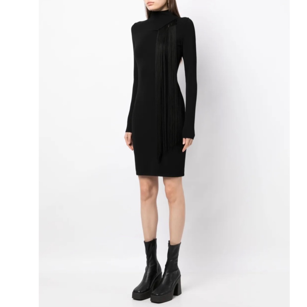 New Stella McCartney asymmetric fringed knitted dress $1279 minimalist black M